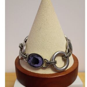 Lia Sophia Epiphany Bracelet, Chain Link design Abalone and Purple Crystal Beads